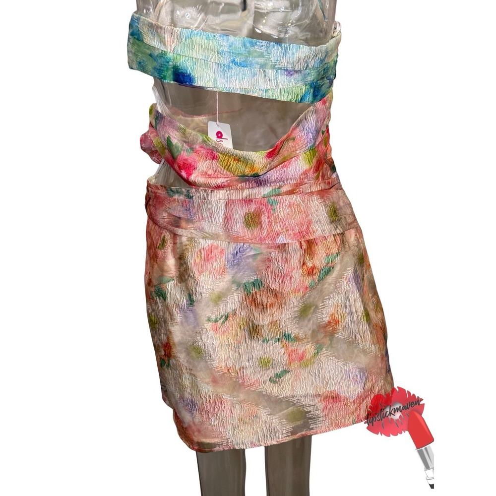 Lena Carson Party Dress Large Watercolor Floral Cut Out Avant Garde Art To Wear - Picture 2 of 13